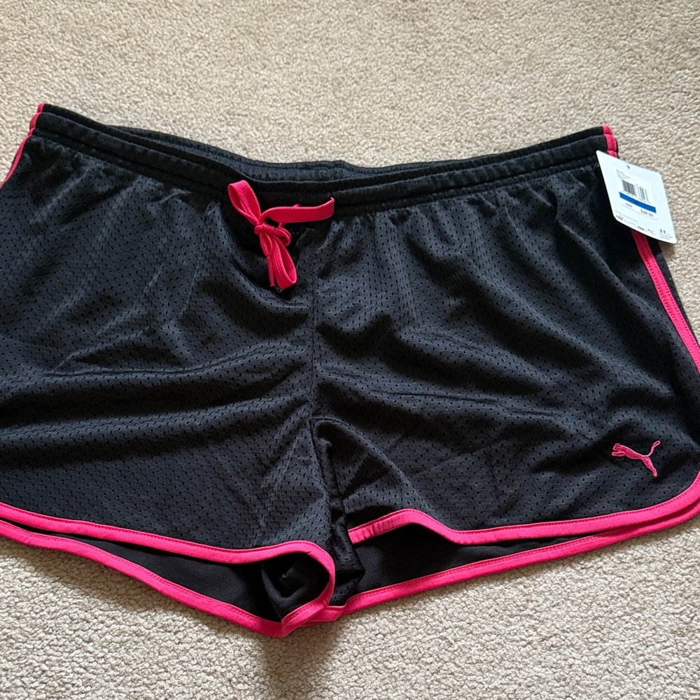 Puma Women's Athletic Shorts in Black with Pink Trim